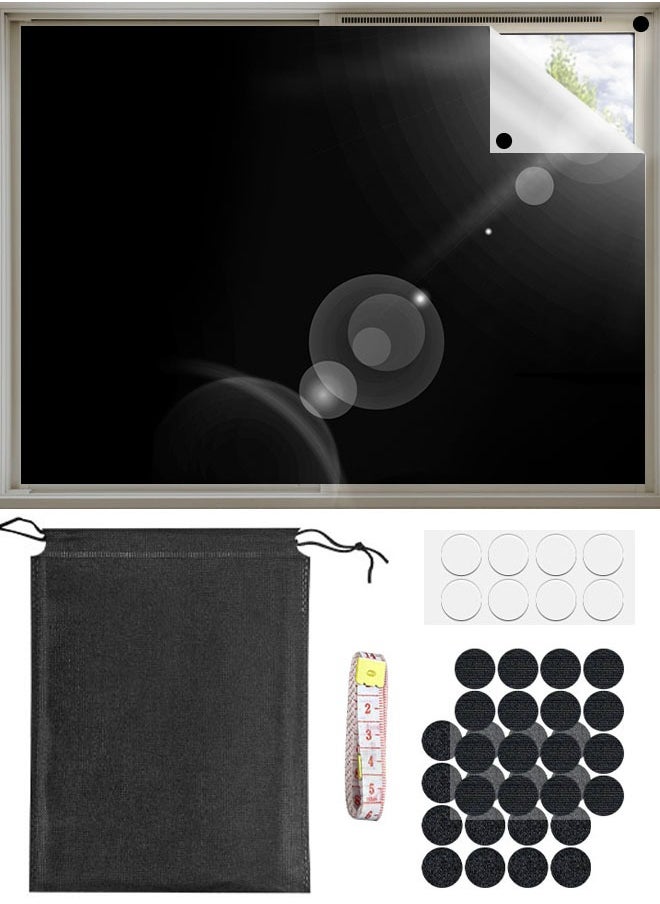 FLABOX - Portable Blackout Curtains for Bedroom Window,145*100cm Temporary Blackout Shades Curtains,100% Blackout Window Blinds Curtain for Baby Nursery,Office,Dorm and RV Travel Use-Black - Image 1