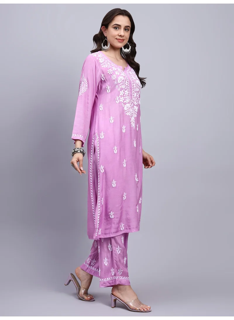 Alaya Mauve Women Hand Embroidered Chikankari Muslin Kurta Set-AL4114KS for Women | Best Price UAE