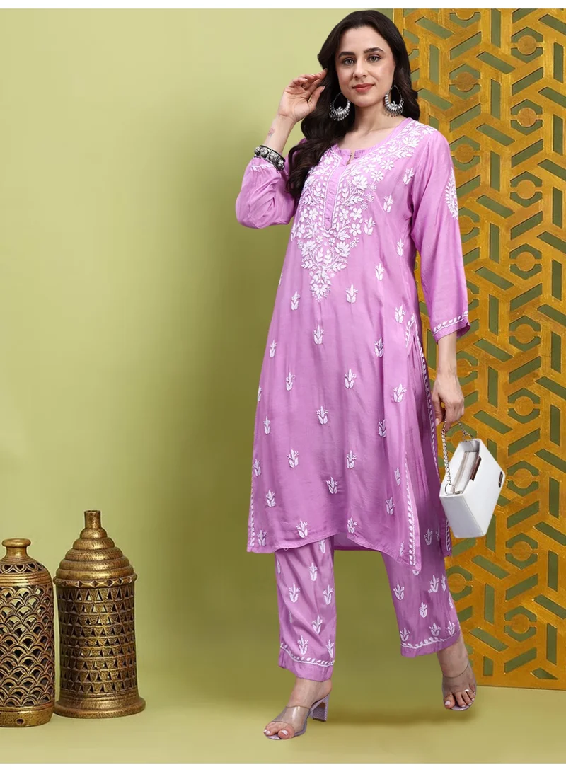 Alaya Women Hand Embroidered Chikankari Muslin Kurta Set-AL4114KS