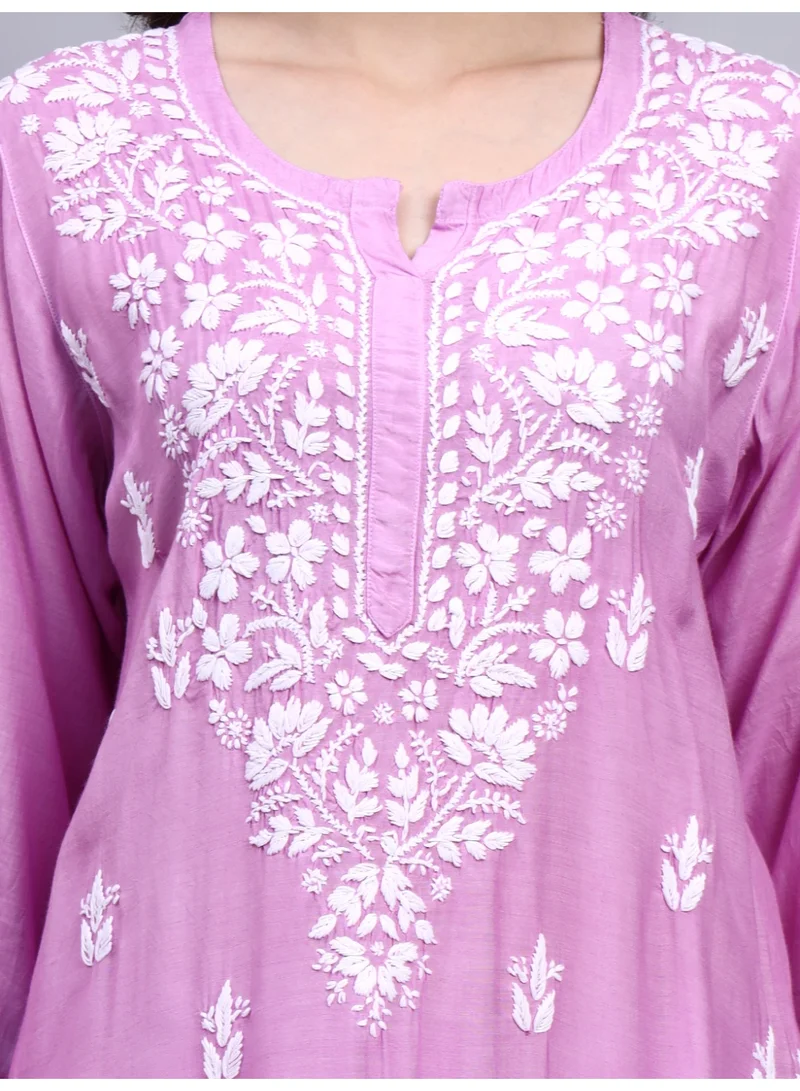 Alaya Mauve Women Hand Embroidered Chikankari Muslin Kurta Set-AL4114KS for Women | Best Price UAE