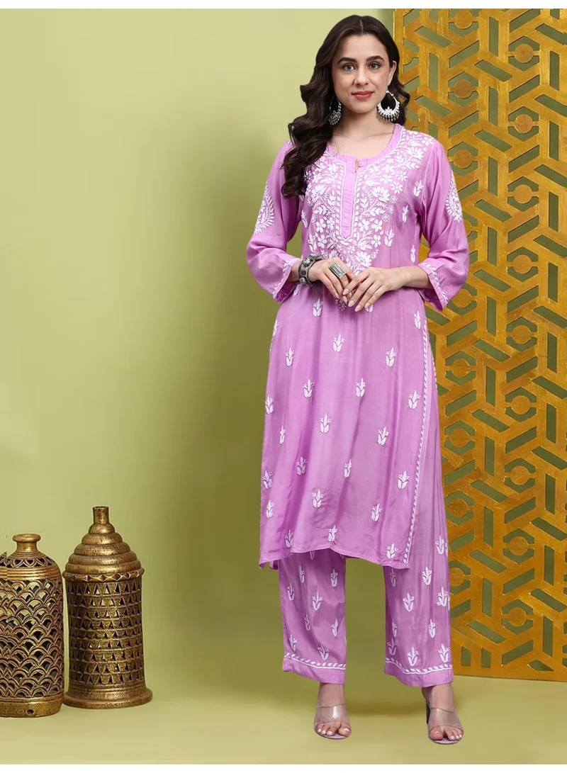 Alaya Mauve Women Hand Embroidered Chikankari Muslin Kurta Set-AL4114KS for Women | Best Price UAE