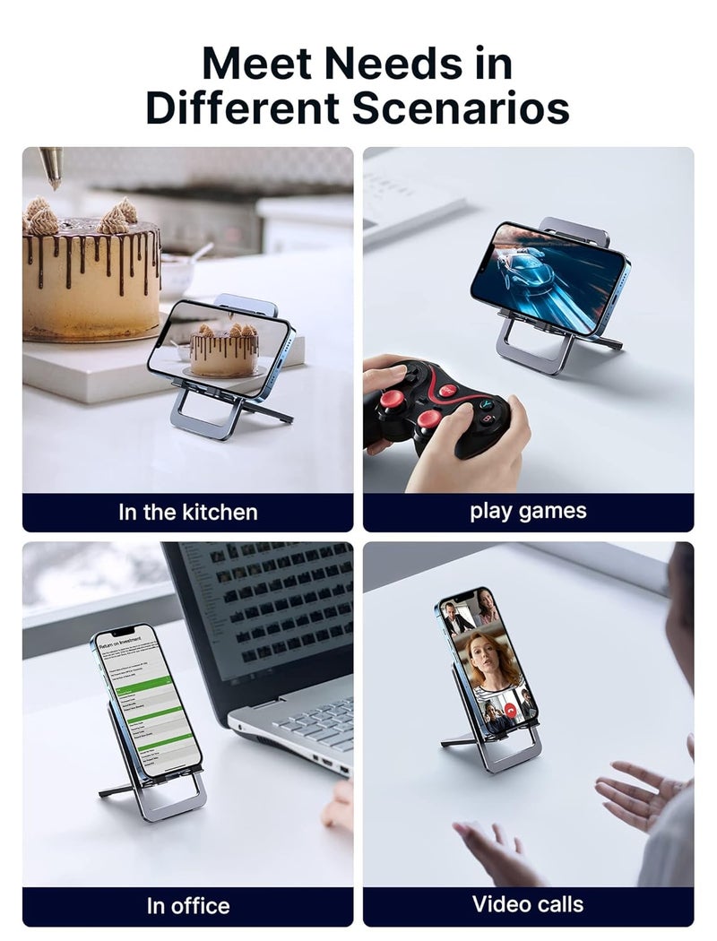 jsaux Universal Mobile Stand for Desk, Foldable Aluminum Adjustable Phone Stand for Desk Smart Gadgets, Mobile Holder for Home Compatible for iPhone 16/15/14 Pro Max, Galaxy S25/S24/S23, Grey - Image 4