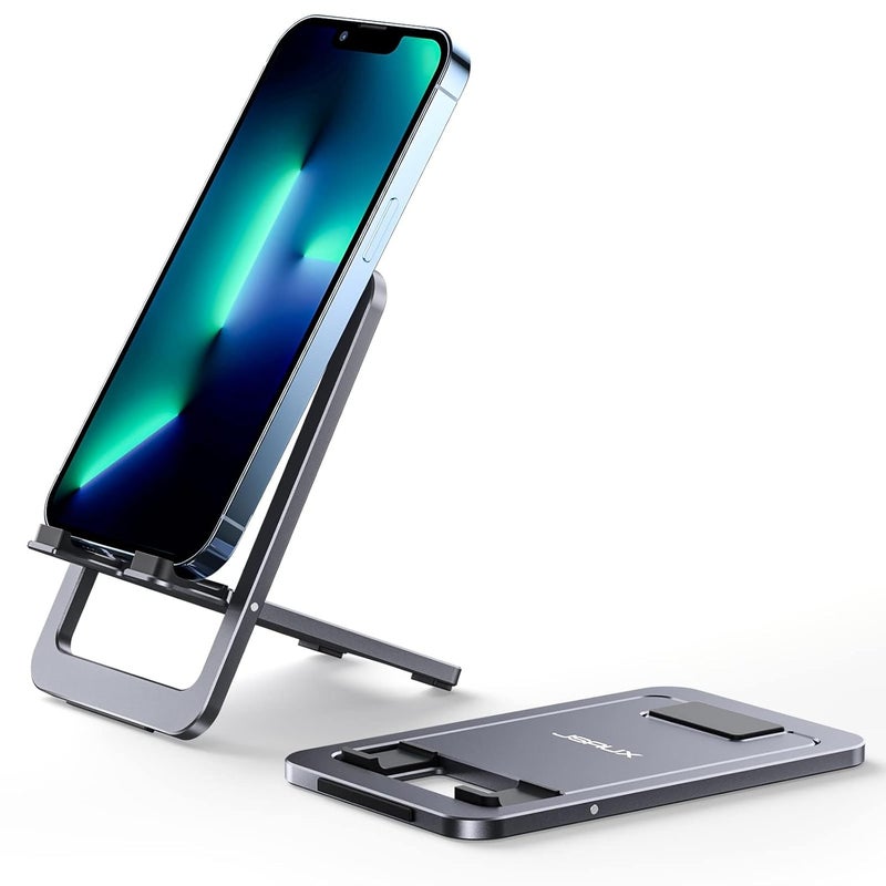 jsaux Universal Mobile Stand for Desk, Foldable Aluminum Adjustable Phone Stand for Desk Smart Gadgets, Mobile Holder for Home Compatible for iPhone 16/15/14 Pro Max, Galaxy S25/S24/S23, Grey - Image 1