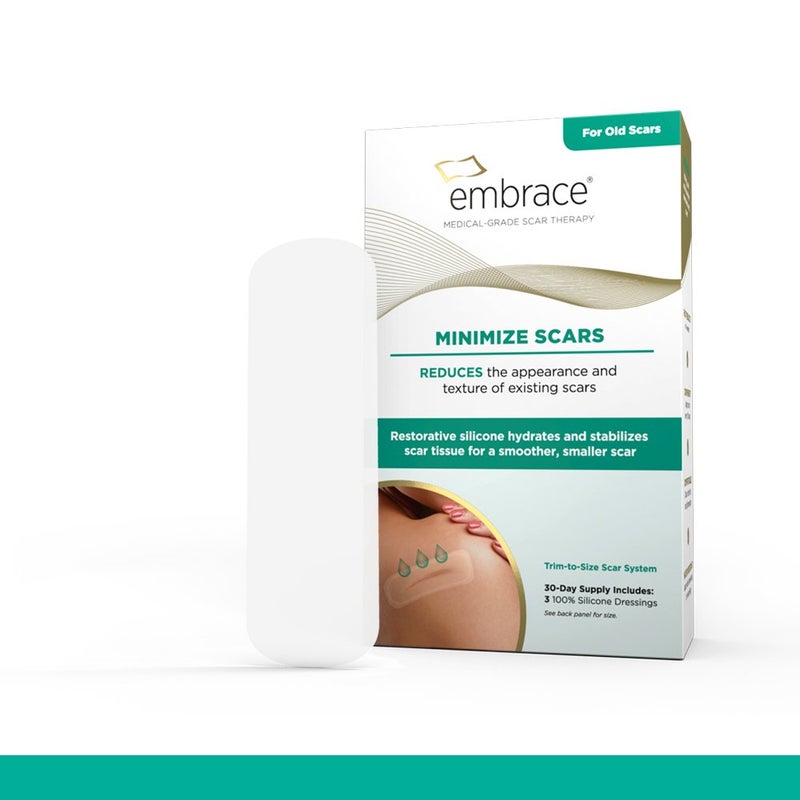 Embrace Minimize for Old Scars, Medical-Grade Silicone Scar Sheets for Hypertrophic & Keloid Scars from Surgeries, Cuts & Injuries, 4.7 Inch, Large, 30-Day Supply - Image 1