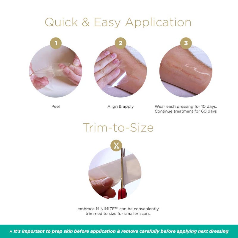 Embrace Minimize for Old Scars, Medical-Grade Silicone Scar Sheets for Hypertrophic & Keloid Scars from Surgeries, Cuts & Injuries, 4.7 Inch, Large, 30-Day Supply - Image 3