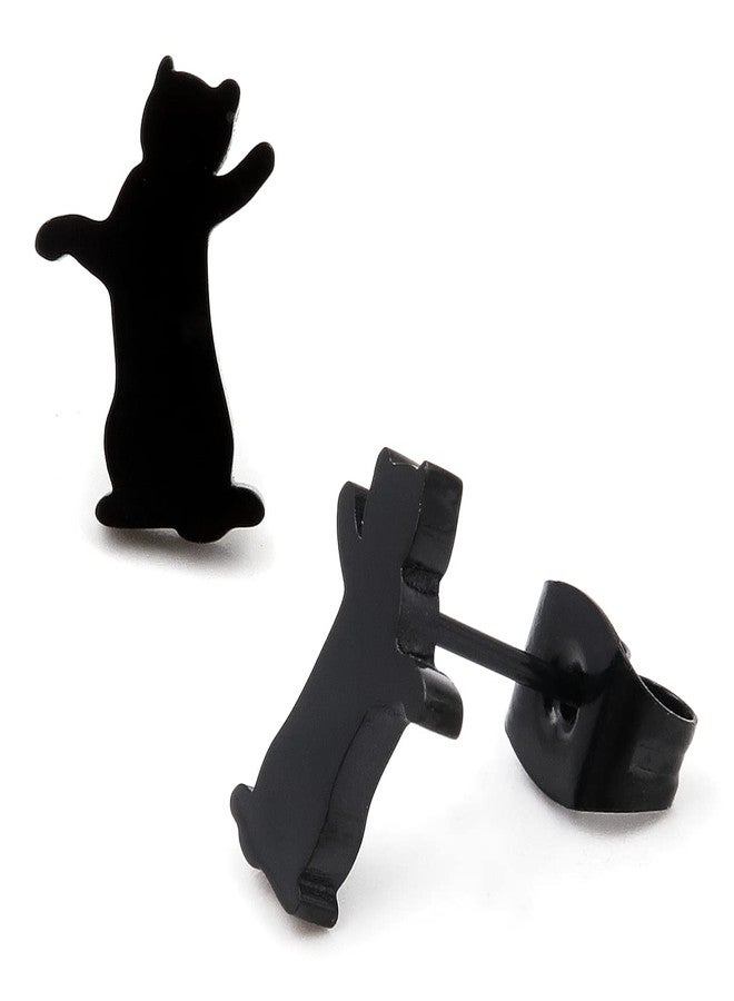 ستيل مي أب أقراط ستيل مي أب من الفولاذ المقاوم للصدأ بتصميم قطة سوداء تلعب واقفة - Image 2