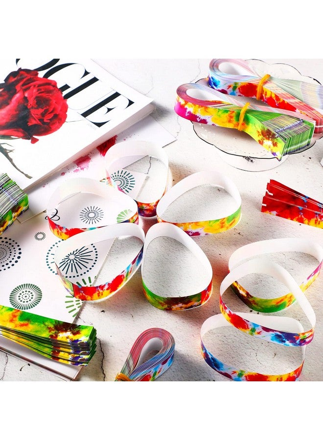 Eersida 500 Pcs Paper Wristbands For Events Tie Dye Wristbands Rainbow Bracelet Event Wristbands Bulk Adhesive Identification Wristbands Armbands For Concert Party Classroom Festivals - Image 4