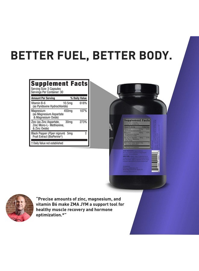 جيم سابلامنتس ساينس ZMA JYM، مكمل غذائي بالزنك والمغنيسيوم - الزنك والمغنيسيوم وفيتامين ب6، YM Supplement Science، 90 كبسولة نباتية - Image 2