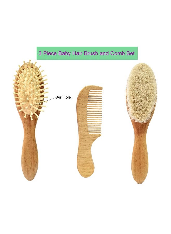 Molylove Molylove 3 Piece Baby Hair Brush and Comb Set for Newborn & Toddlers- Natural Wooden Hairbrush with Soft Goat Bristles for Cradle Cap - Perfect Scalp Grooming Product for Infant, Toddler, Kids, Baby  - Image 2
