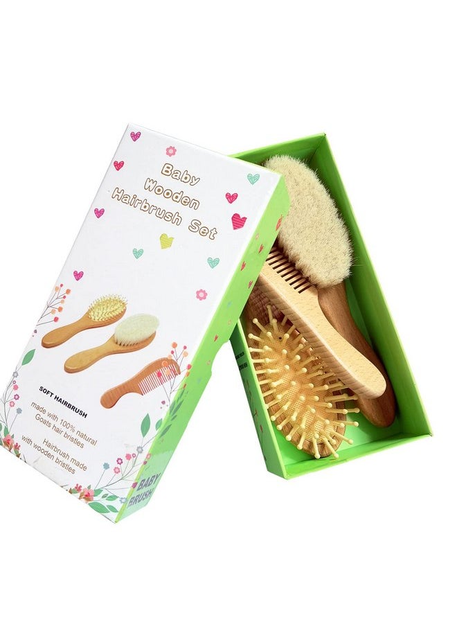 Molylove Molylove 3 Piece Baby Hair Brush and Comb Set for Newborn & Toddlers- Natural Wooden Hairbrush with Soft Goat Bristles for Cradle Cap - Perfect Scalp Grooming Product for Infant, Toddler, Kids, Baby  - Image 3