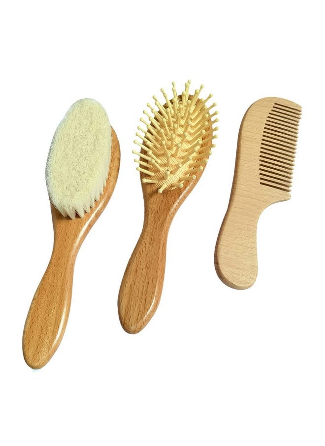 Molylove Molylove 3 Piece Baby Hair Brush and Comb Set for Newborn & Toddlers- Natural Wooden Hairbrush with Soft Goat Bristles for Cradle Cap - Perfect Scalp Grooming Product for Infant, Toddler, Kids, Baby  - Image 4