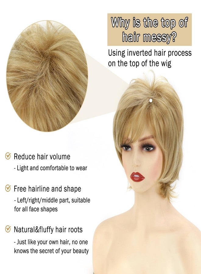 TISHINING Short Blonde Pixie Cut Wigs for White Women with Bangs Shaggy Layered Mixed Blonde Natural Wavy Synthetic Hair Wig Heat Resistant Fiber Hair Replacement Wig - Image 4