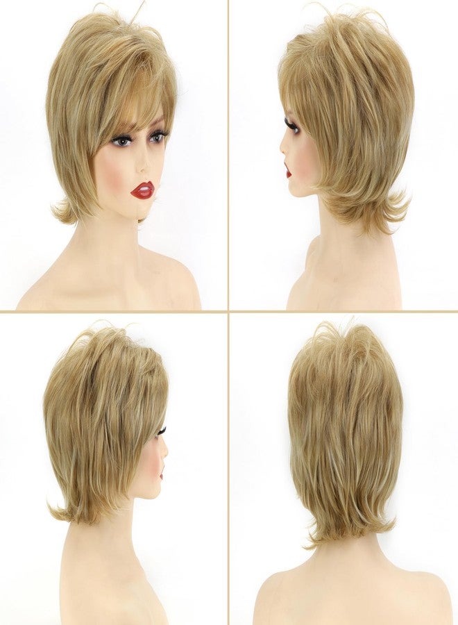 TISHINING Short Blonde Pixie Cut Wigs for White Women with Bangs Shaggy Layered Mixed Blonde Natural Wavy Synthetic Hair Wig Heat Resistant Fiber Hair Replacement Wig - Image 2