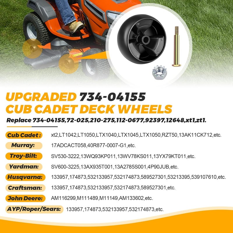 Techecook Upgraded 734-04155 Deck Wheels Fit for MTD, Cub Cadet Mower by - Replaces Toro 112-0677 72-025 210-275, Troy Bilt 938-3056 5-Inch Deck Wheel with Bolts Nuts 4 Pack - Image 5