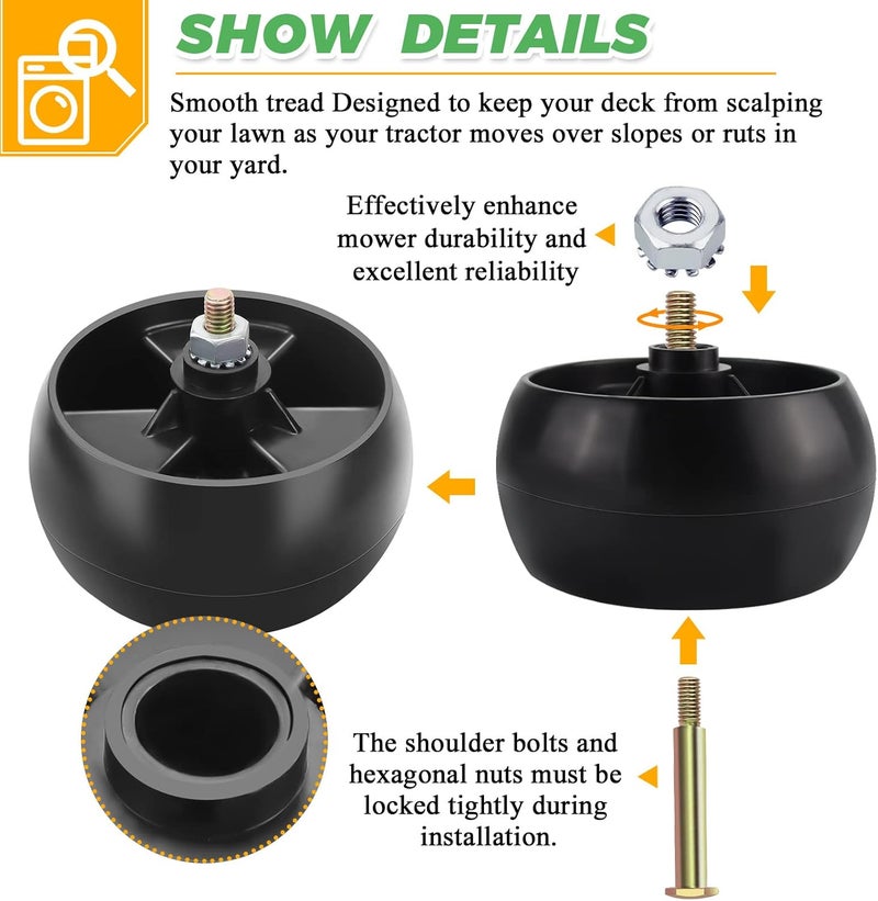 Techecook Upgraded 734-04155 Deck Wheels Fit for MTD, Cub Cadet Mower by - Replaces Toro 112-0677 72-025 210-275, Troy Bilt 938-3056 5-Inch Deck Wheel with Bolts Nuts 4 Pack - Image 2