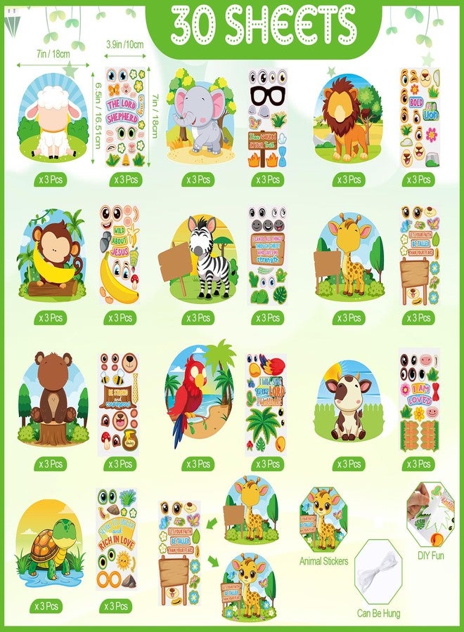 Resholder 30 Sets Safari Crafts Christian Religious Stickers Sunday School Stickers Jesus Bible Ornaments Summer DIY Jungle Animal Craft for Church Zoo Classroom Graduation Christian VBS Party Favors - Image 2