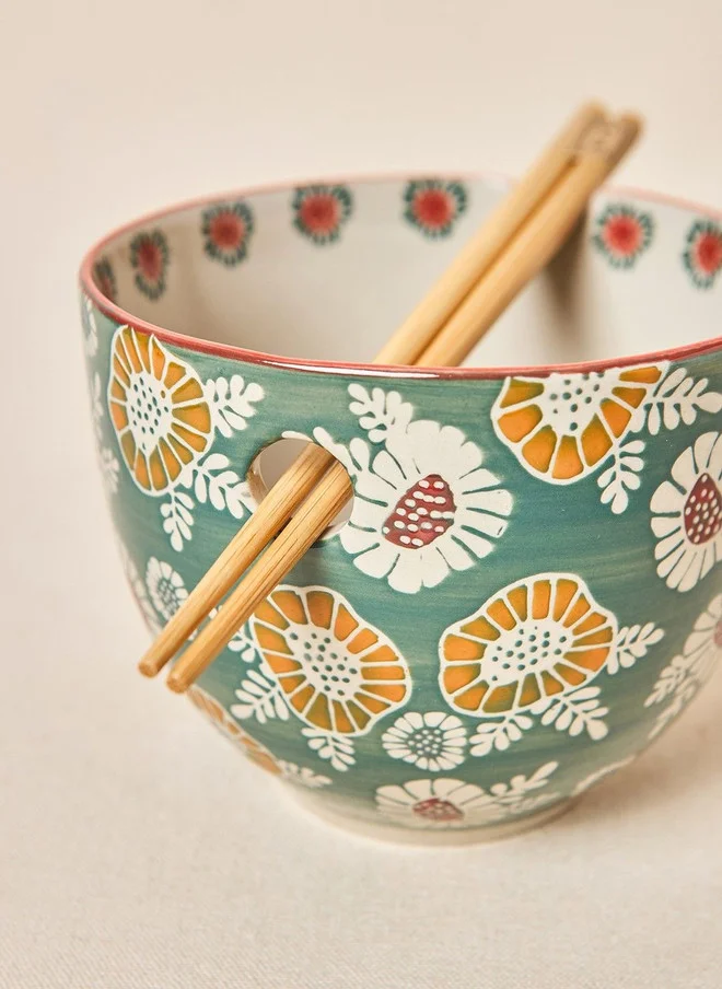 Chumbak  Wildflower Ramen Bowl with Chopsticks, 450ml  | Best Price UAE