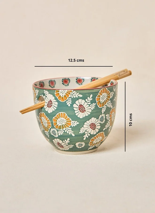 Chumbak  Wildflower Ramen Bowl with Chopsticks, 450ml  | Best Price UAE