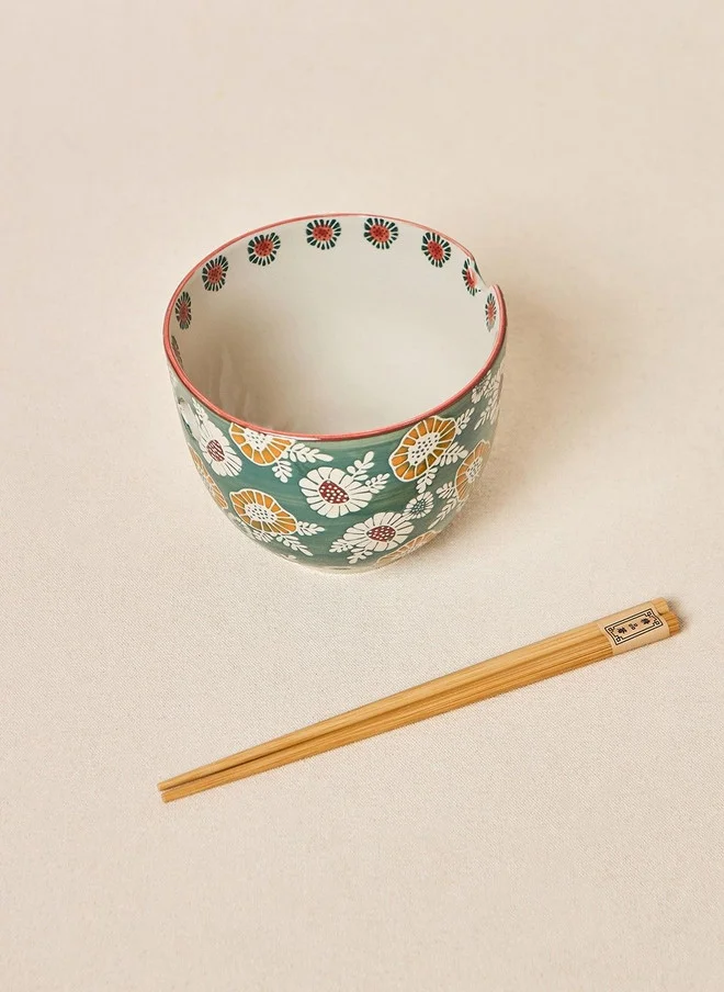 Chumbak  Wildflower Ramen Bowl with Chopsticks, 450ml  | Best Price UAE