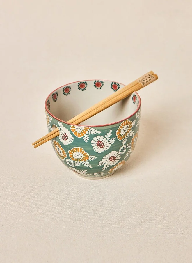 Chumbak  Wildflower Ramen Bowl with Chopsticks, 450ml  | Best Price UAE