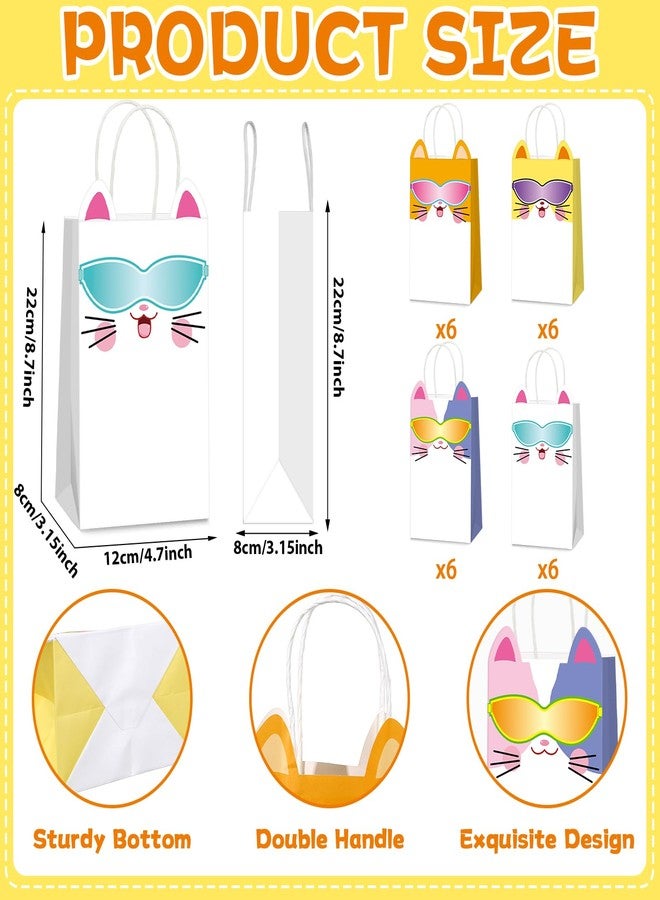 MinFyberd 24 PCS Cats Theme Party Favor Bags Kitten Birthday Party Gift Bags Super Colorful Cartoon Cats Goodie Paper Bag with Handles Cat Parties Supplies for Kids Pet Adoption Decorations Supplies - Image 2