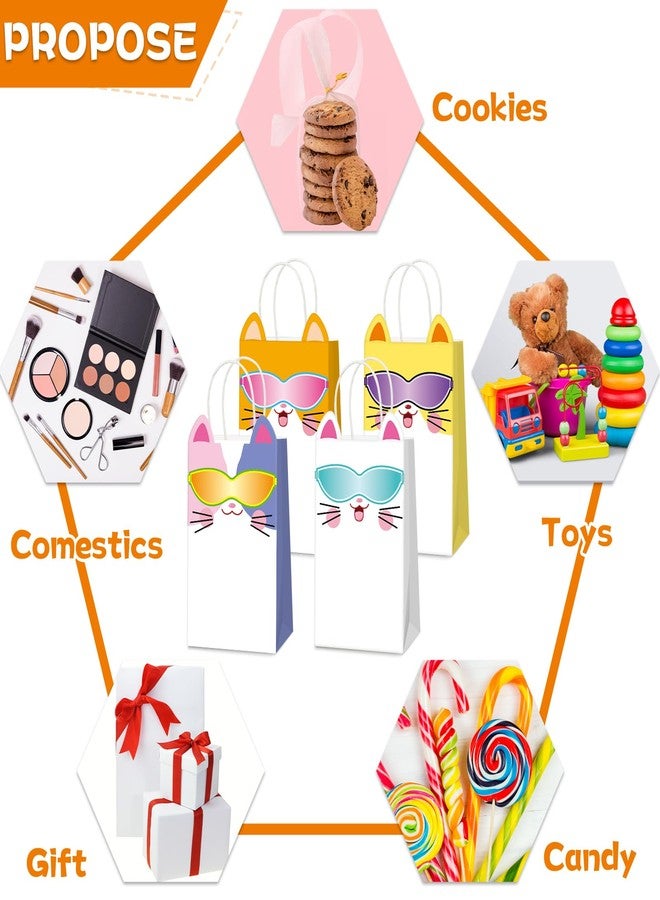 MinFyberd 24 PCS Cats Theme Party Favor Bags Kitten Birthday Party Gift Bags Super Colorful Cartoon Cats Goodie Paper Bag with Handles Cat Parties Supplies for Kids Pet Adoption Decorations Supplies - Image 3
