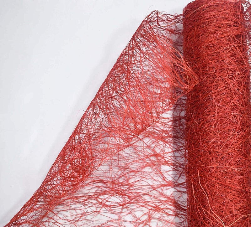 Just Flowers Abaca Jute Fiber Roll for Bouquet Wrapping Gift Wrapping Bags Basket Making and Crafts 18Inch x 10Ft Color Red