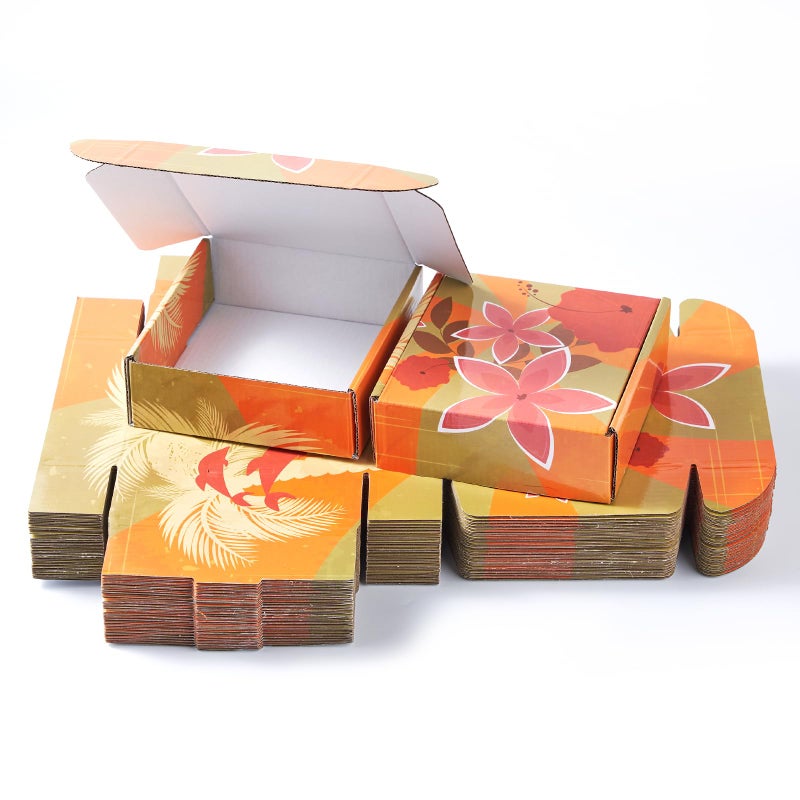 soxuding 25 Pack Hawaiian Small Shipping Boxes For Small Business  6X6X2In Colorful Dolphins Palm Trees Flowers Floral Cardboard Boxes For Packaging - Image 1