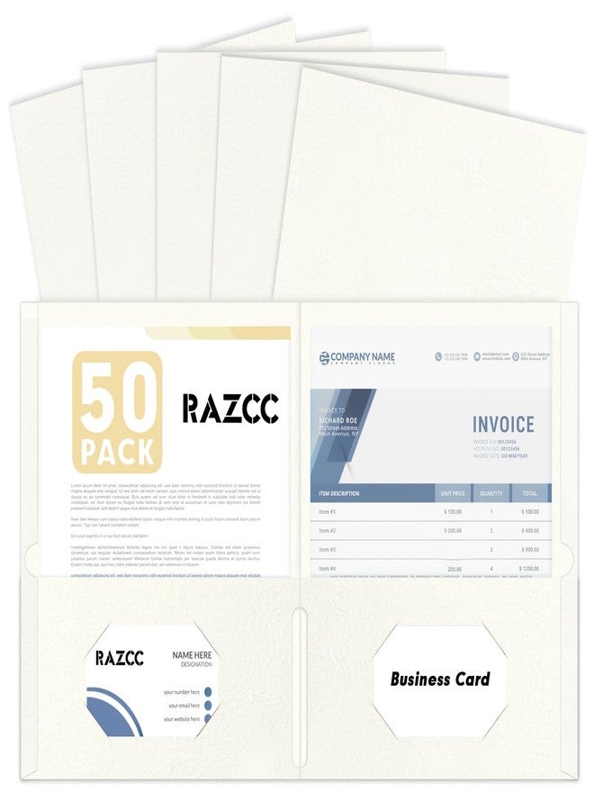 RAZCC Two Pocket Folders, RAZCC 50 Pack 2 Pocket Folders Fit Letter Size Paper, Paper Folders with Pockets for School Office Business Home (White) - Image 1