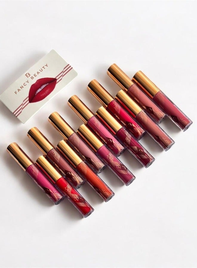 فانسي بيوتيز أحمر شفاه سائل ثابت 12 لون – تغطية مثالية ولمسة فاخرة بغطاء ذهبي - Image 1