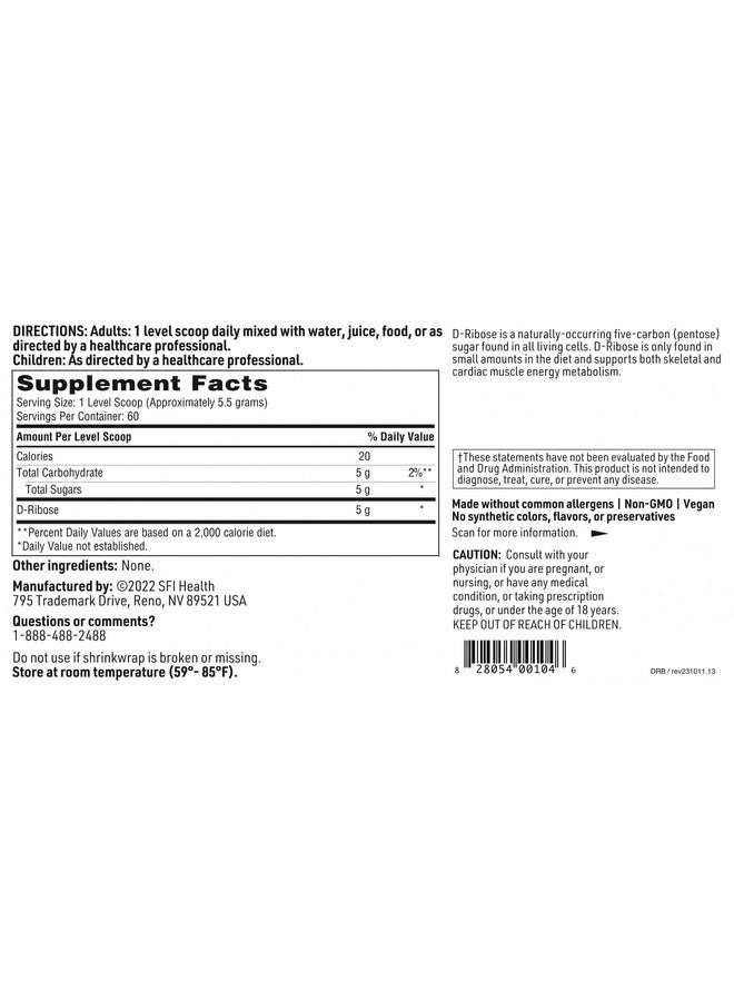 Health & Household Klaire Labs D-Ribose Powder - Energy Metabolism & Cardiovascular Support - Hypoallergenic D-Ribose Supplement With Natural, Mild Sweet Taste - Mix Into Water Or Juice (300G / 10.58Oz)  - Image 4