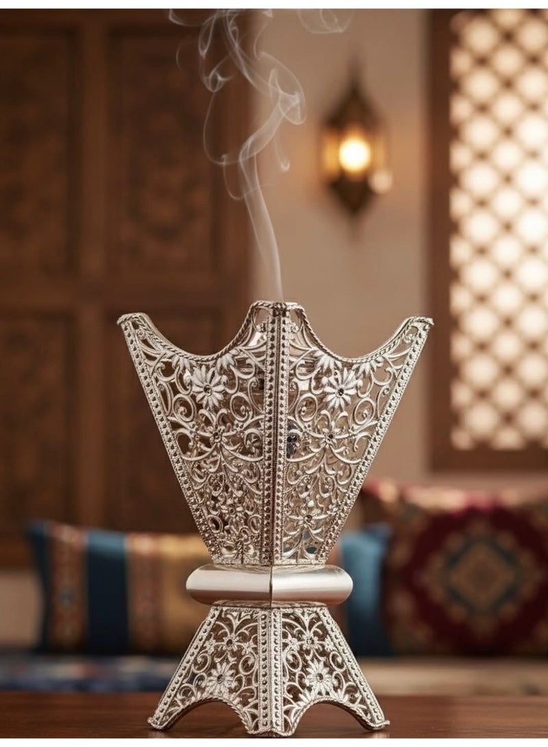 March Thirty Premium Silver Bakhoor Burner – Arabic Mabkhara for Oud & Incense – Traditional Metal Design - Image 3