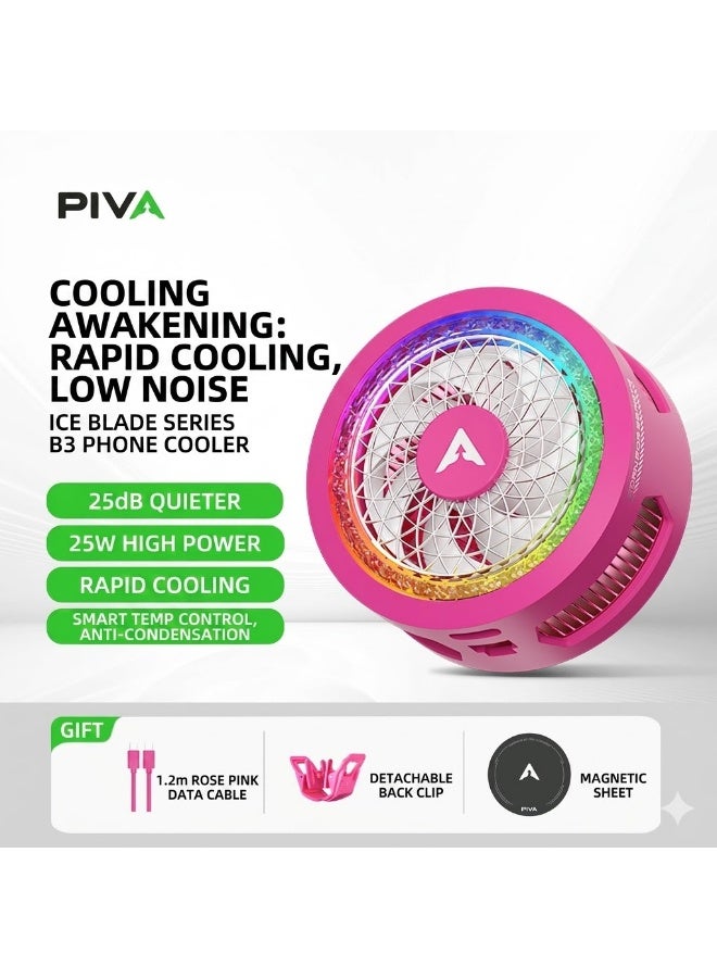 PIVA B3 Magnetic Phone Cooler 25W High Power Semiconductor Radiator with Detachable Back Clip, Smart Anti-Condensation Temperature Control RGB Cooling Fan for iPhone 15 14 13 Pro Max, iPad Tablet, Android Gaming Device, Prevent Overheating for PUBG Mobile - Rose Pink - Image 2
