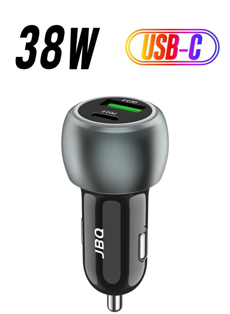 JBQ Car Charger Dual Port 38W PD+QC 3.0 Quick Charge Auto Id Compact and Portable CC-7380 - Image 1