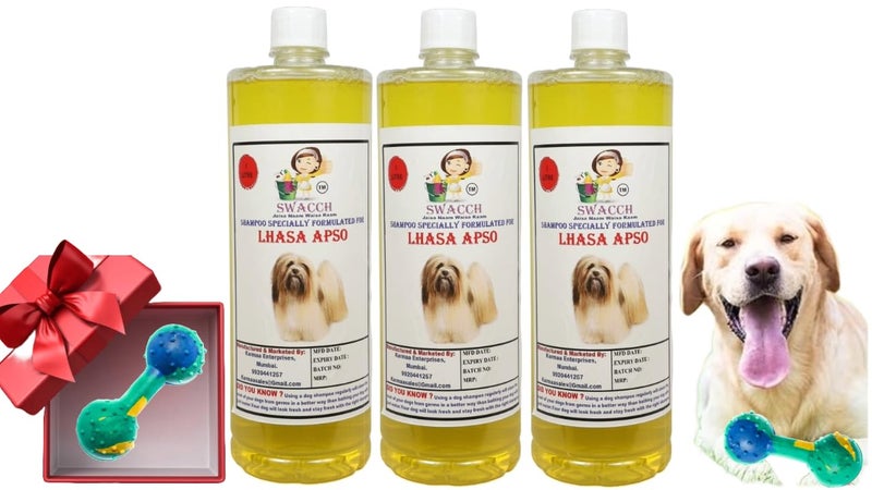 swacch Lhasa Apso Dog Shampoo + Dumbbell Toy I Durable Rubber Dog Toy for Chewing I Playing,Teeth Cleaning & Training Toy I Combo Pack I 1 Litre Pack of 3 Lemon - Image 1