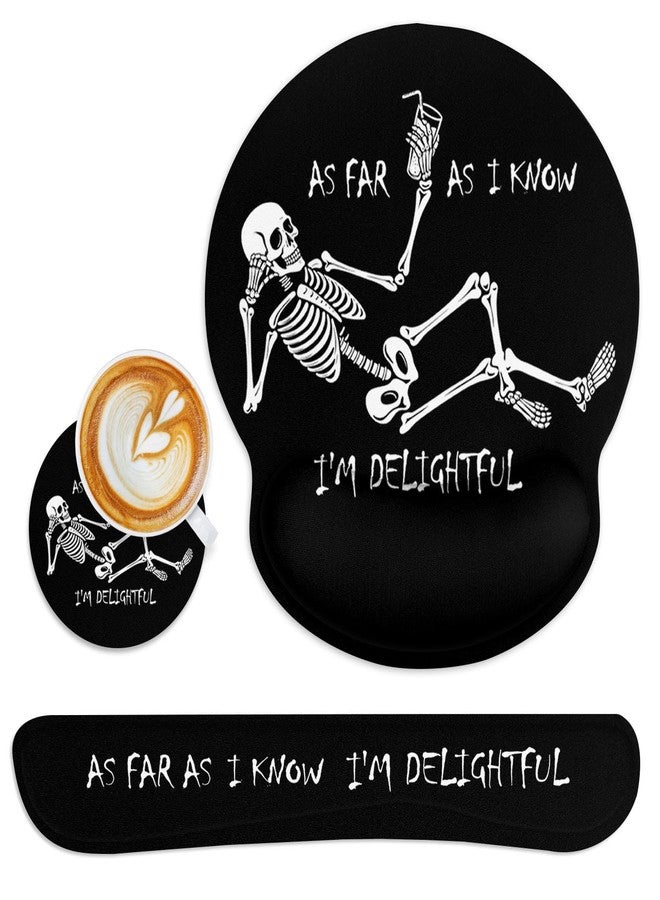 Britimes Skull Skeleton Black Mouse Pad 3pcs Set with Wrist Support Non-Slip Rubber Base Ergonomic Pad,Funny Mouse Wrist Cushion Support and Coasters for Home Office Gaming Easy Typing & Pain Relief - Image 1