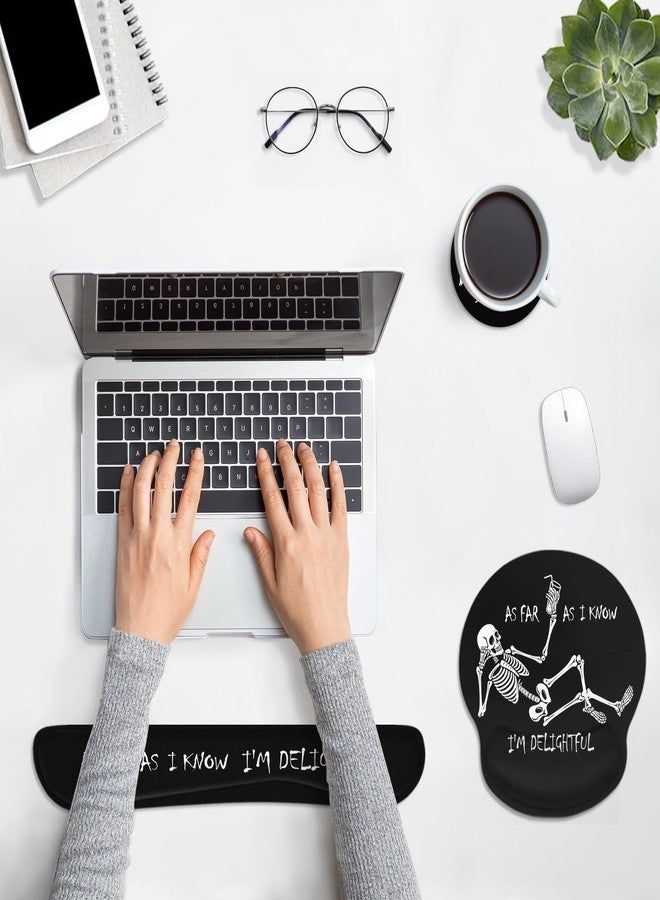 Britimes Skull Skeleton Black Mouse Pad 3pcs Set with Wrist Support Non-Slip Rubber Base Ergonomic Pad,Funny Mouse Wrist Cushion Support and Coasters for Home Office Gaming Easy Typing & Pain Relief - Image 3
