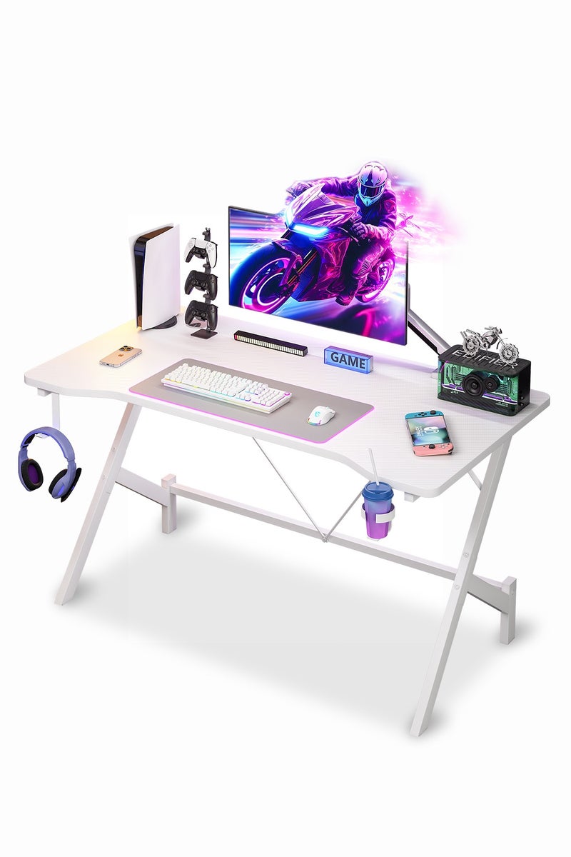 Lafulaifu 43 Inch Gaming Table with Headphone Hook & Cup Holder - Ergonomic Computer Desk for Gamers and Students, Easy Assembly, White (110x54x74cm) - Image 1