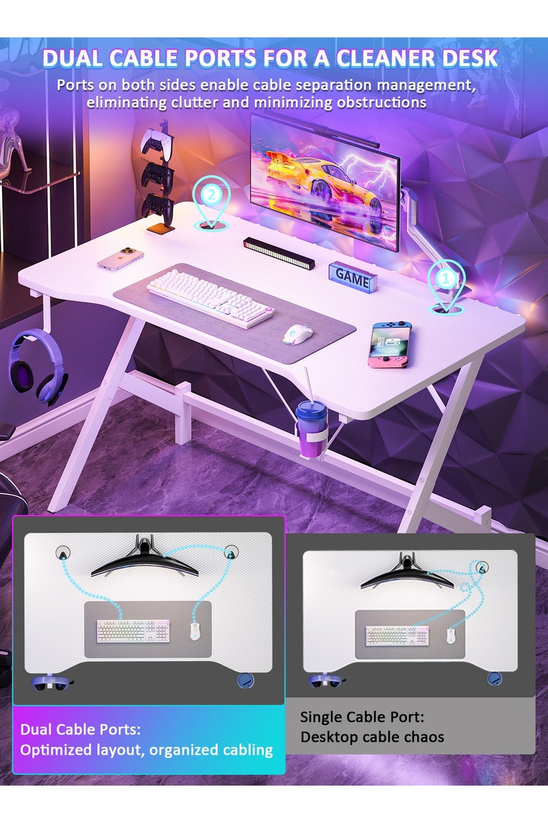 Lafulaifu 43 Inch Gaming Table with Headphone Hook & Cup Holder - Ergonomic Computer Desk for Gamers and Students, Easy Assembly, White (110x54x74cm) - Image 4