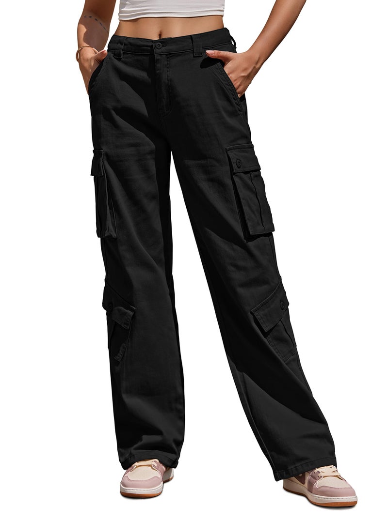 ZMPSIISA Women Pants High Waisted Cargo Pants Combat Military Wide Leg Casual Trousers 8 Pockets(Black,X-Large) - Image 1