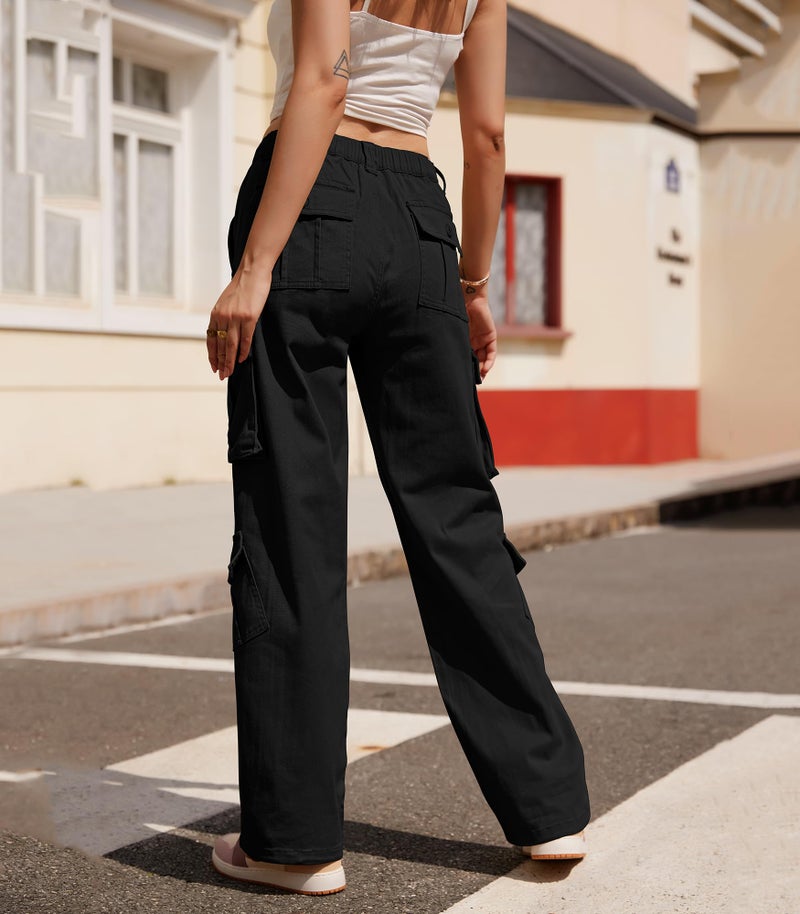 ZMPSIISA Women Pants High Waisted Cargo Pants Combat Military Wide Leg Casual Trousers 8 Pockets(Black,X-Large) - Image 2