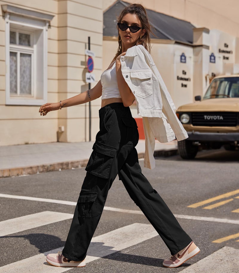 ZMPSIISA Women Pants High Waisted Cargo Pants Combat Military Wide Leg Casual Trousers 8 Pockets(Black,X-Large) - Image 5