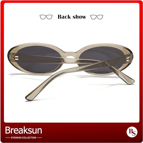 Breaksun Retro Oval Sunglasses for Women Men Fashion Small Oval Sunglasses 90s Vintage Shades (Olive Green/Grey) - Image 3