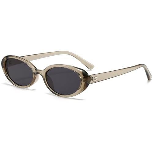 Breaksun Retro Oval Sunglasses for Women Men Fashion Small Oval Sunglasses 90s Vintage Shades (Olive Green/Grey) - Image 1