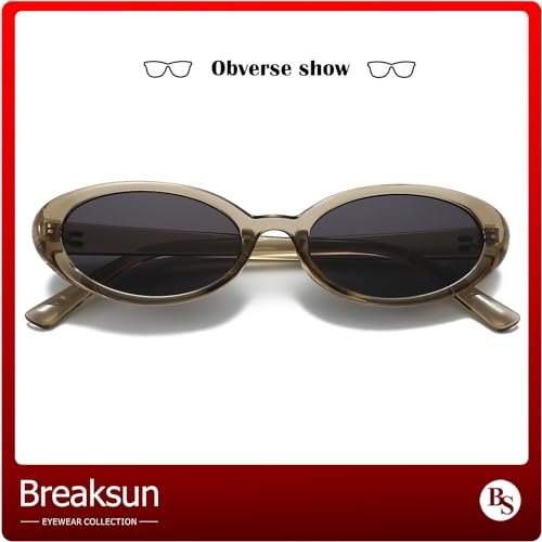 Breaksun Retro Oval Sunglasses for Women Men Fashion Small Oval Sunglasses 90s Vintage Shades (Olive Green/Grey) - Image 2