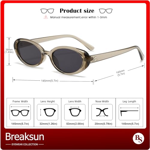 Breaksun Retro Oval Sunglasses for Women Men Fashion Small Oval Sunglasses 90s Vintage Shades (Olive Green/Grey) - Image 5