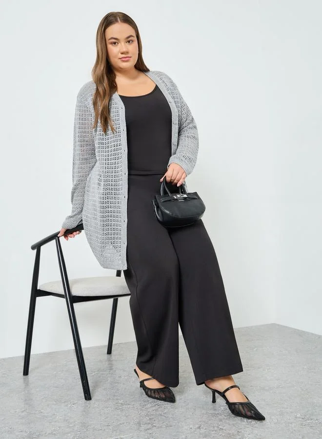 Plus Size Longline Textured Knit Cardigan