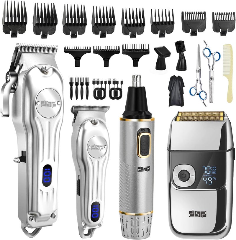 DSP 4in1 Pro Barber Kit Cordless Hair Clipper Trimmer Shaver  Nose Hair Remover  Styling  Grooming Set with Scissors Fade Tools LED Display