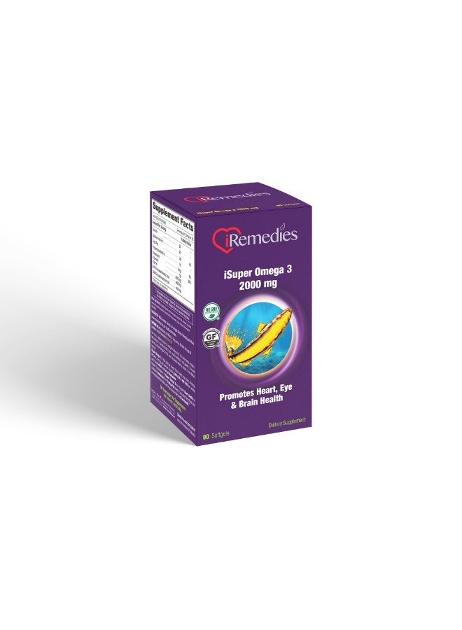 iRemedies iSuper Omega 2000mg - Triple-Strength Omega-3 Fish Oil for Heart, Brain, and Joint Health - 90 Softgels - Image 2