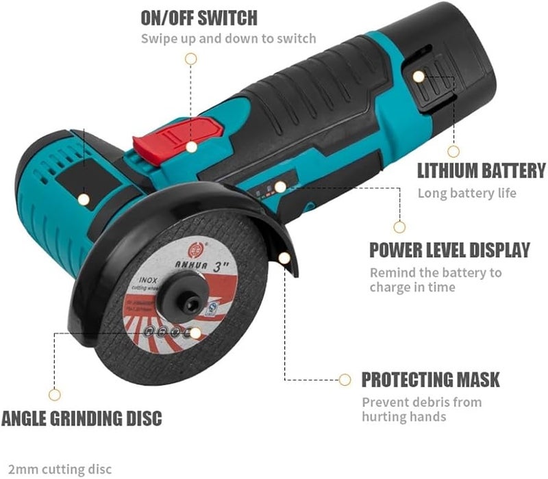 12 فولت 300 واط مطحنة زاوية بدون فرش 19500 دورة في الدقيقة أداة كهربائية قابلة للشحن للقطع والطحن - Image 5